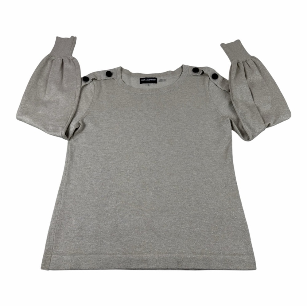 Karl Lagerfeld Metallic Balloon Sleeve Sweater Medium | Shimmer Knit A28 - Picture 4 of 6